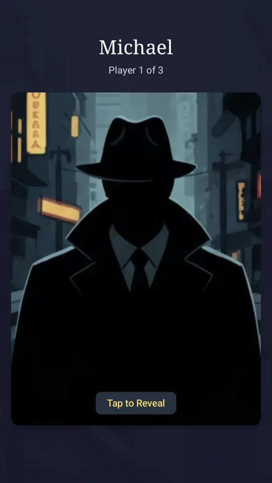 Tap to reveal role screen in the Spy Game app