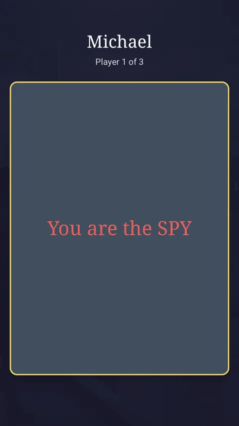Spy role screen in the Spy Game app